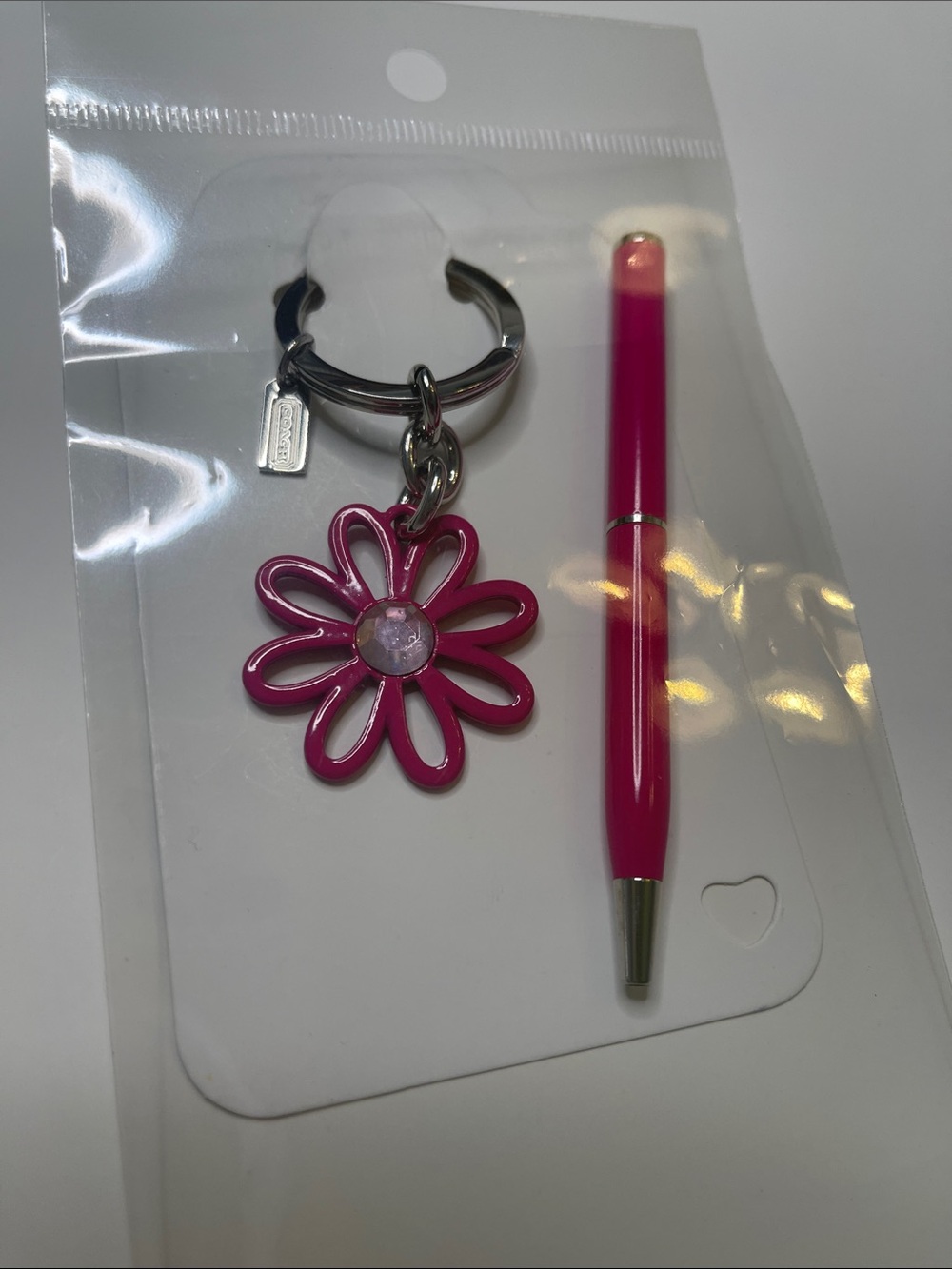 Coach Pink Floral Keychain with Matching Pink Coach Pen - Picture 8 of 9